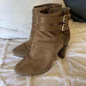 Antonio Melani Taupe Suede and Snakeskin Booties Women’s size 7.5